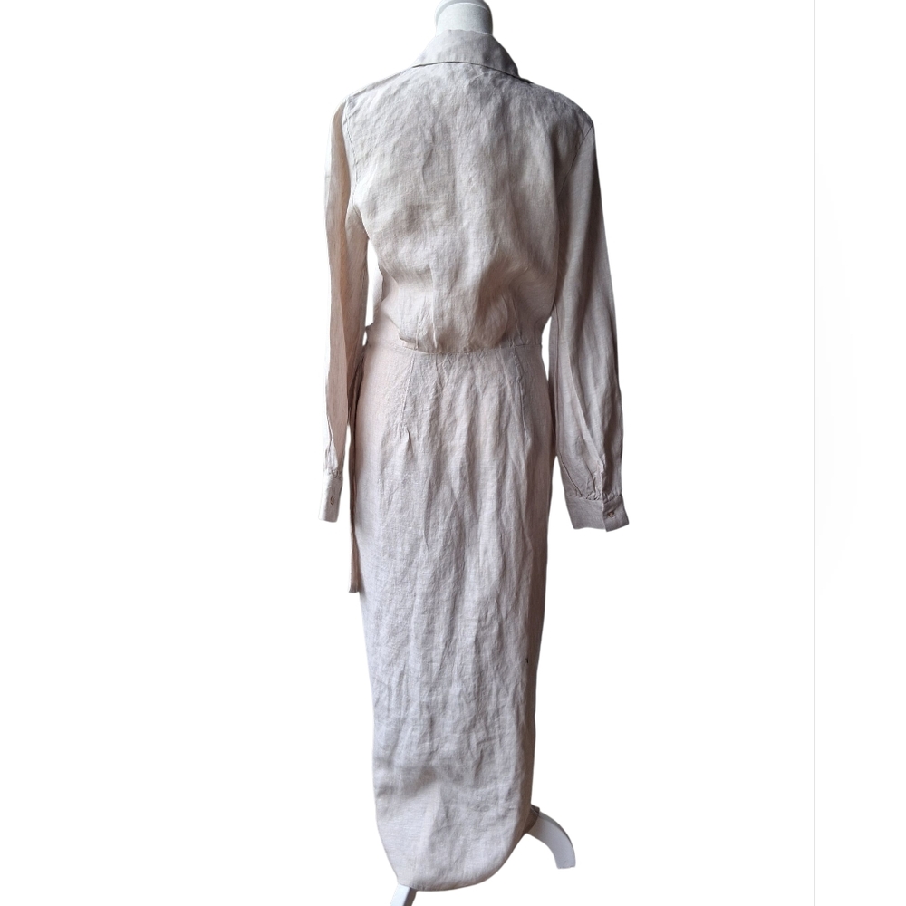 Magaschoni 100% Linen Elegant Cream Wrap Dress Size 6 - Picture 3 of 13